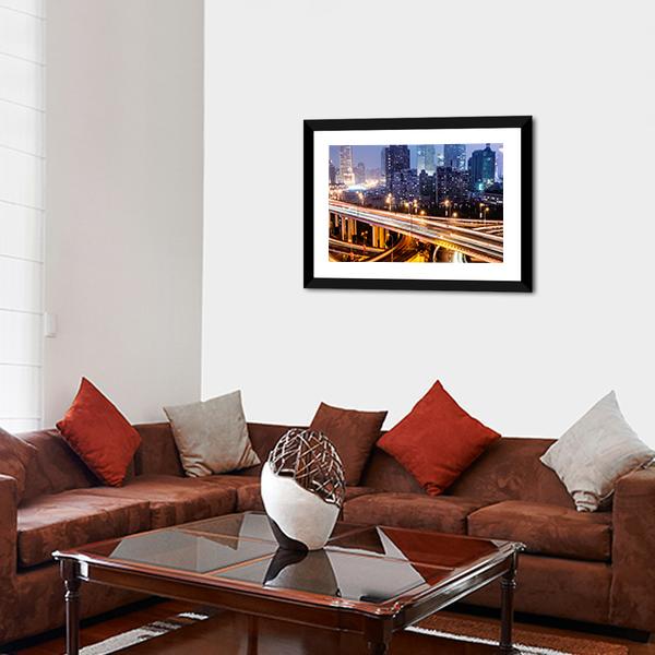 Shanghai Viaduct At Night Canvas Wall Art-3 Horizontal-Gallery Wrap-25" x 16"-Tiaracle