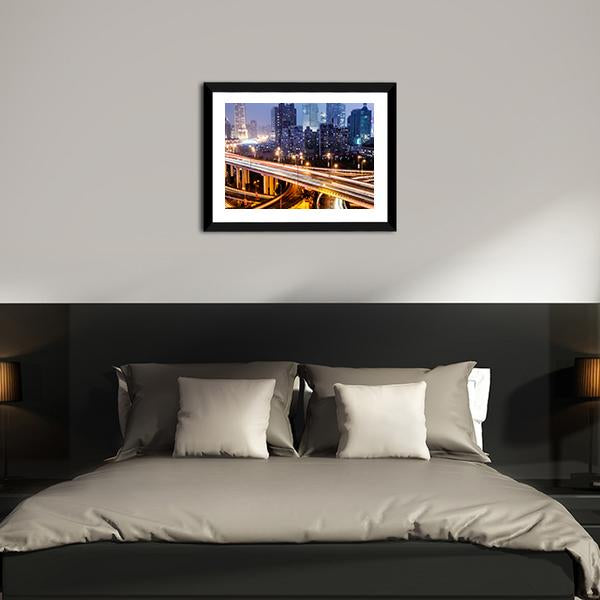 Shanghai Viaduct At Night Canvas Wall Art-3 Horizontal-Gallery Wrap-25" x 16"-Tiaracle