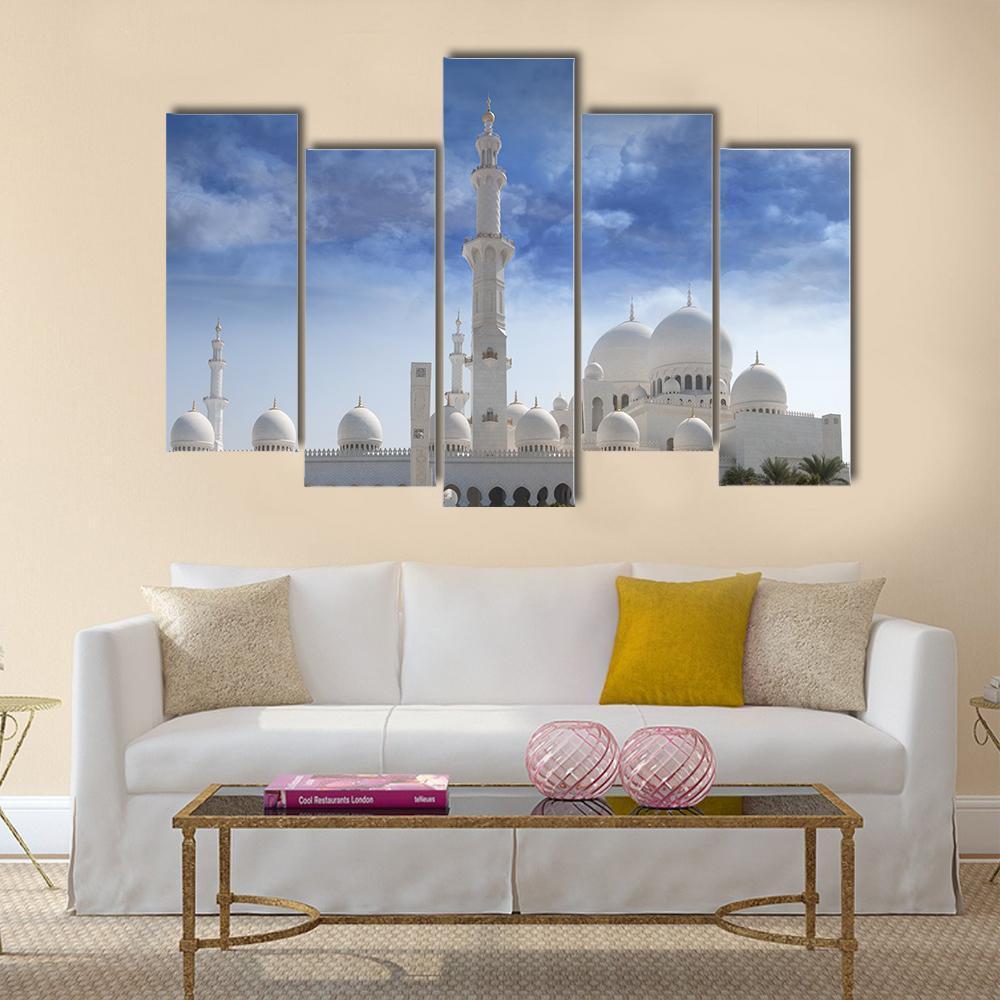 Sheikh Zayed Mosque In Abu Dhabi Canvas Wall Art-5 Pop-Gallery Wrap-47" x 32"-Tiaracle