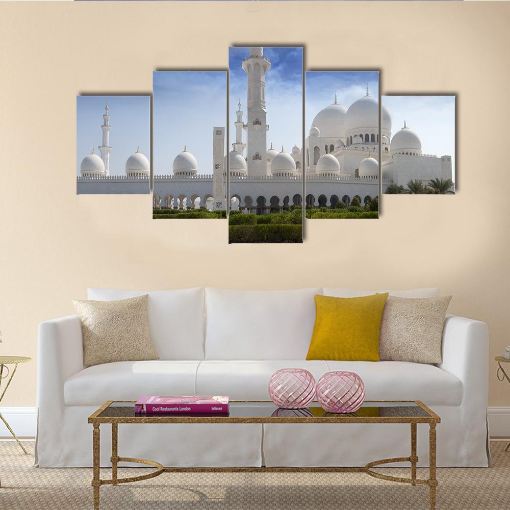 Sheikh Zayed Mosque In Abu Dhabi Canvas Wall Art-5 Star-Gallery Wrap-62" x 32"-Tiaracle