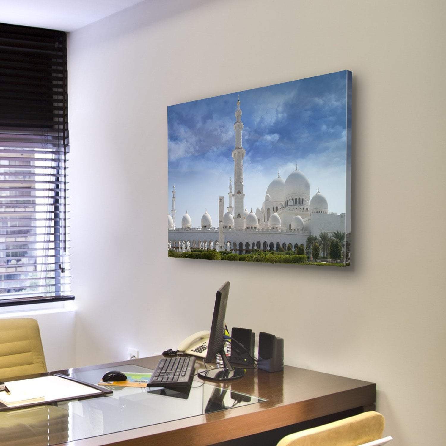 Sheikh Zayed Mosque In Abu Dhabi Canvas Wall Art-3 Horizontal-Gallery Wrap-25" x 16"-Tiaracle