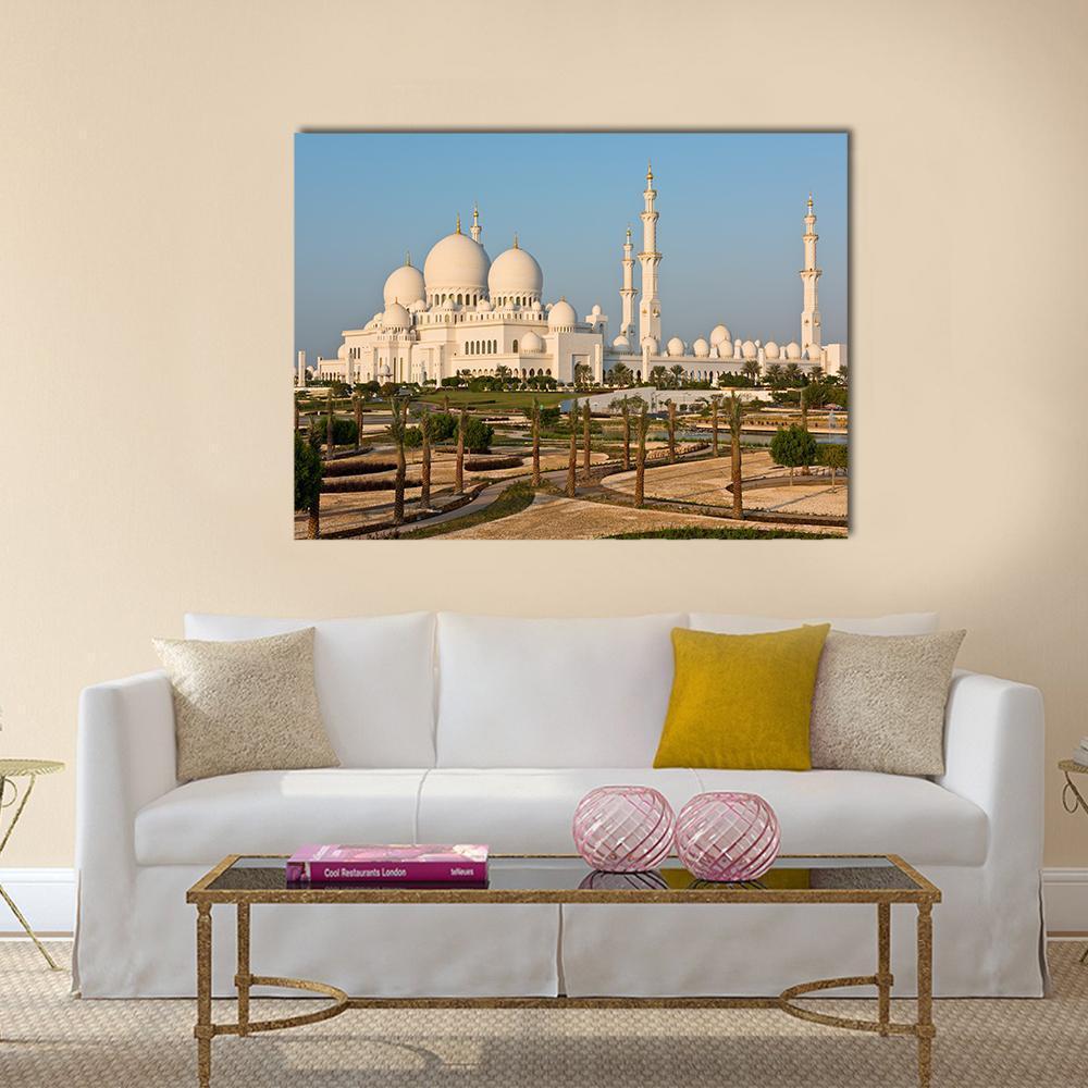 Sheikh Zayed White Mosque Canvas Wall Art-1 Piece-Gallery Wrap-48" x 32"-Tiaracle