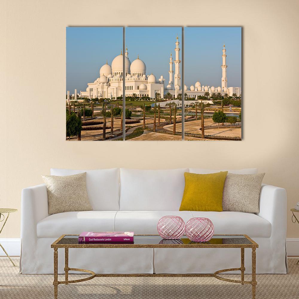 Sheikh Zayed White Mosque Canvas Wall Art-3 Horizontal-Gallery Wrap-37" x 24"-Tiaracle