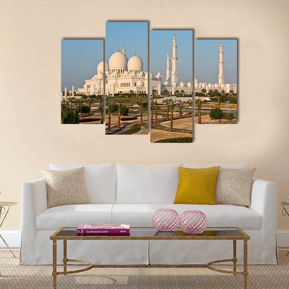 Sheikh Zayed White Mosque Canvas Wall Art-4 Pop-Gallery Wrap-50" x 32"-Tiaracle