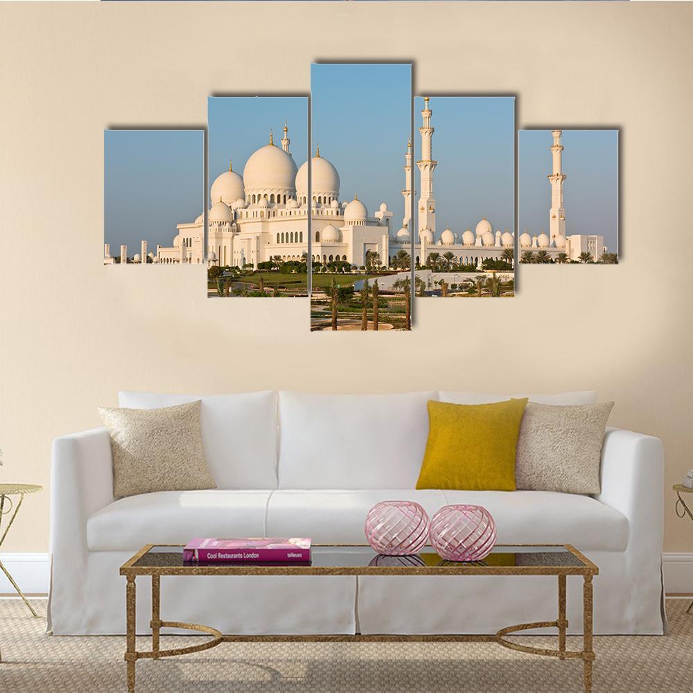 Sheikh Zayed White Mosque Canvas Wall Art-5 Star-Gallery Wrap-62" x 32"-Tiaracle