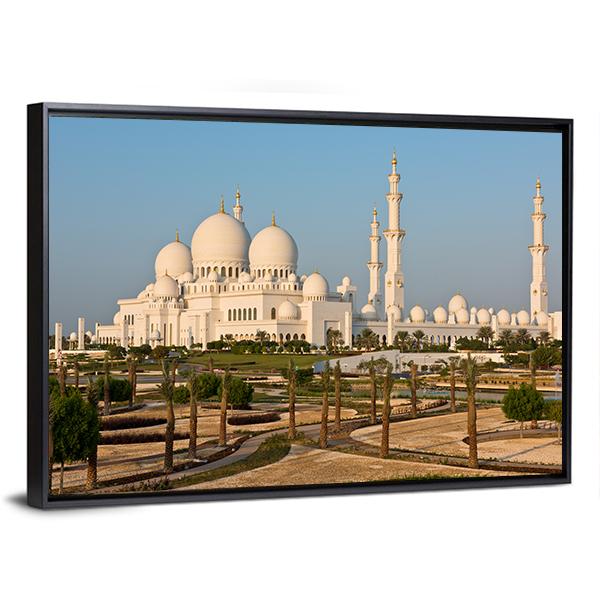 Sheikh Zayed White Mosque Canvas Wall Art-3 Horizontal-Gallery Wrap-25" x 16"-Tiaracle