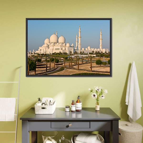 Sheikh Zayed White Mosque Canvas Wall Art-1 Piece-Floating Frame-24" x 16"-Tiaracle