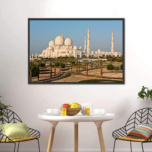 Sheikh Zayed White Mosque Canvas Wall Art-3 Horizontal-Gallery Wrap-25" x 16"-Tiaracle