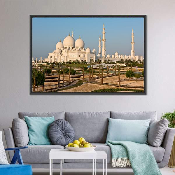 Sheikh Zayed White Mosque Canvas Wall Art-3 Horizontal-Gallery Wrap-25" x 16"-Tiaracle