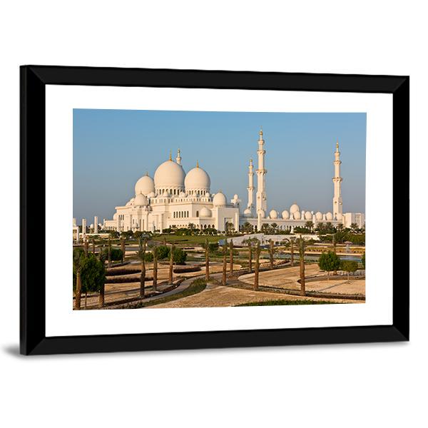 Sheikh Zayed White Mosque Canvas Wall Art-3 Horizontal-Gallery Wrap-25" x 16"-Tiaracle