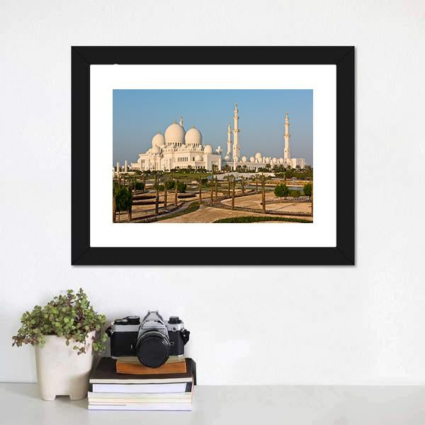 Sheikh Zayed White Mosque Canvas Wall Art-1 Piece-Framed Print-20" x 16"-Tiaracle