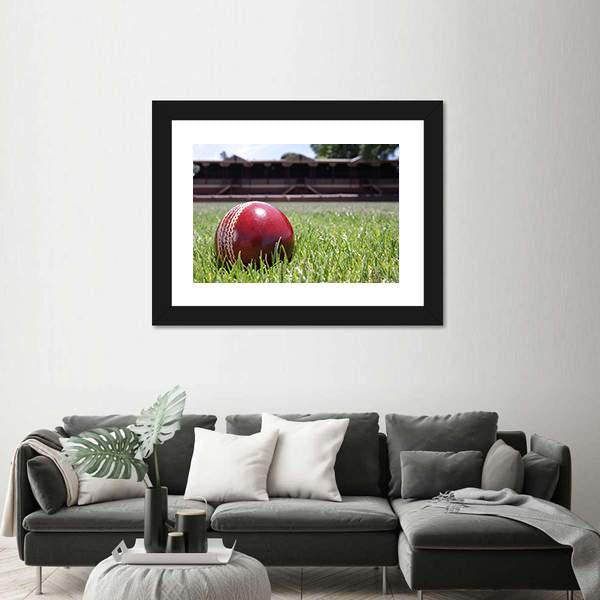 Shiny New Cricket Ball On Grass Canvas Wall Art-3 Horizontal-Gallery Wrap-25" x 16"-Tiaracle