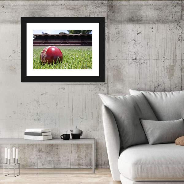 Shiny New Cricket Ball On Grass Canvas Wall Art-3 Horizontal-Gallery Wrap-25" x 16"-Tiaracle