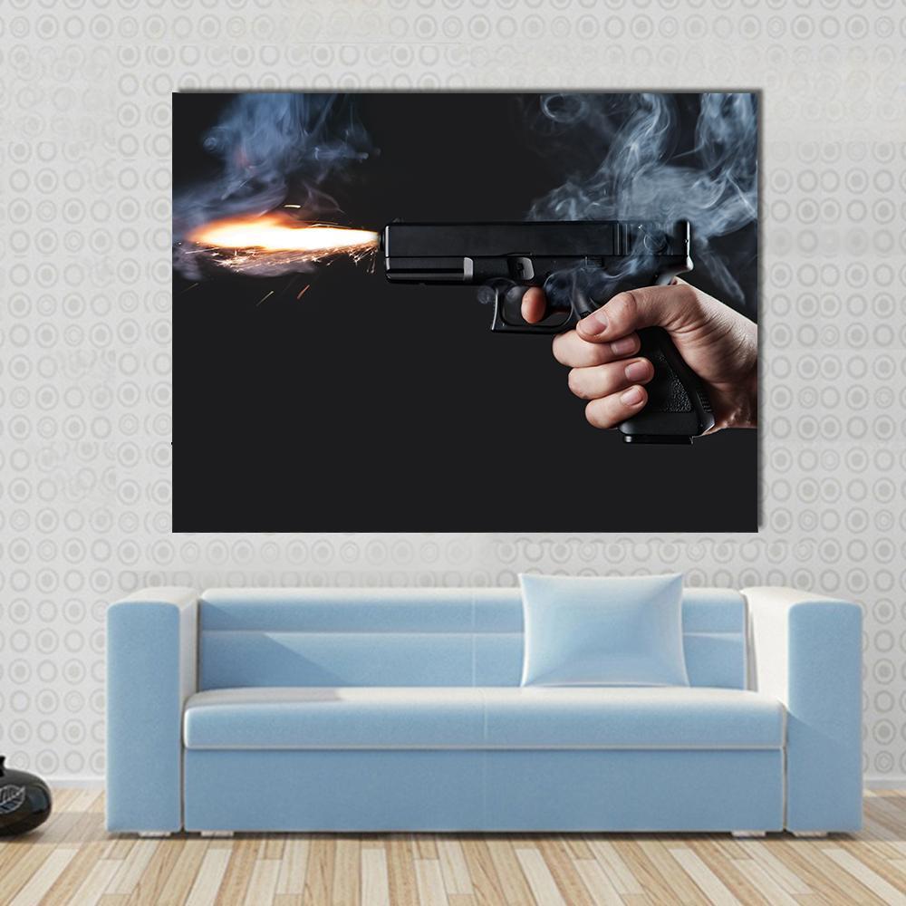 Shot From A Handgun With Fire And Smoke Canvas Wall Art-1 Piece-Gallery Wrap-48" x 32"-Tiaracle