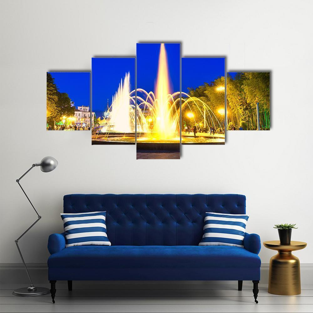 Dancing Fountains In Batumi Boulevard Canvas Wall Art-5 Star-Gallery Wrap-62" x 32"-Tiaracle