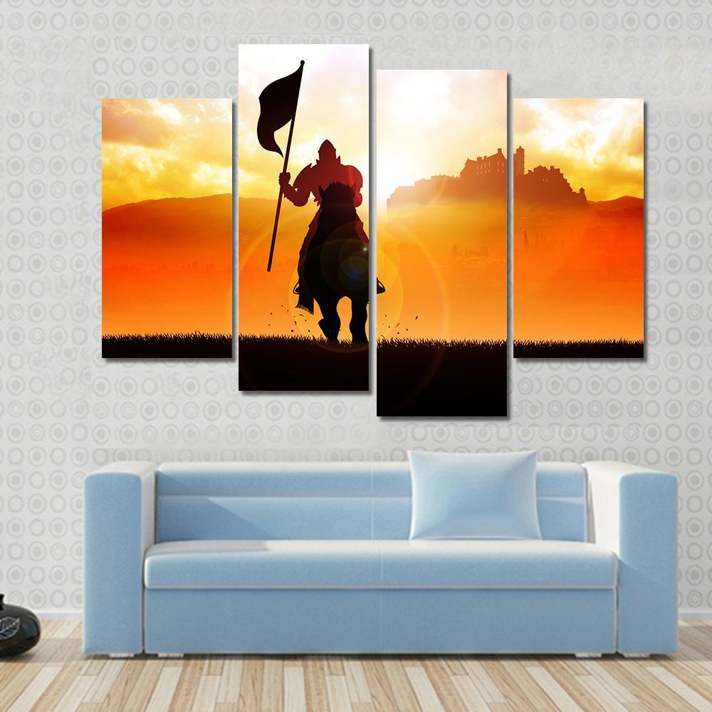 Medieval Knight On Horse Canvas Wall Art-4 Pop-Gallery Wrap-50" x 32"-Tiaracle