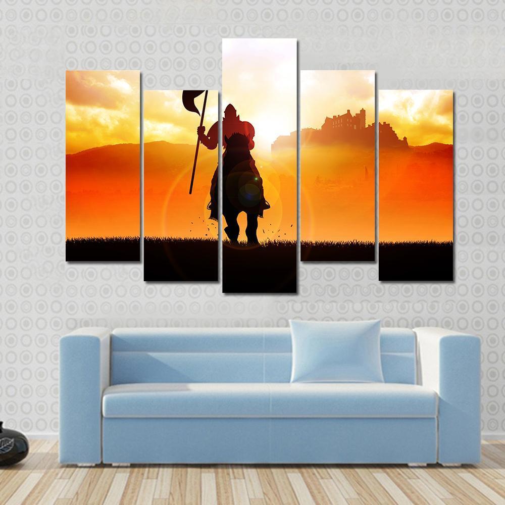 Medieval Knight On Horse Canvas Wall Art-5 Pop-Gallery Wrap-47" x 32"-Tiaracle