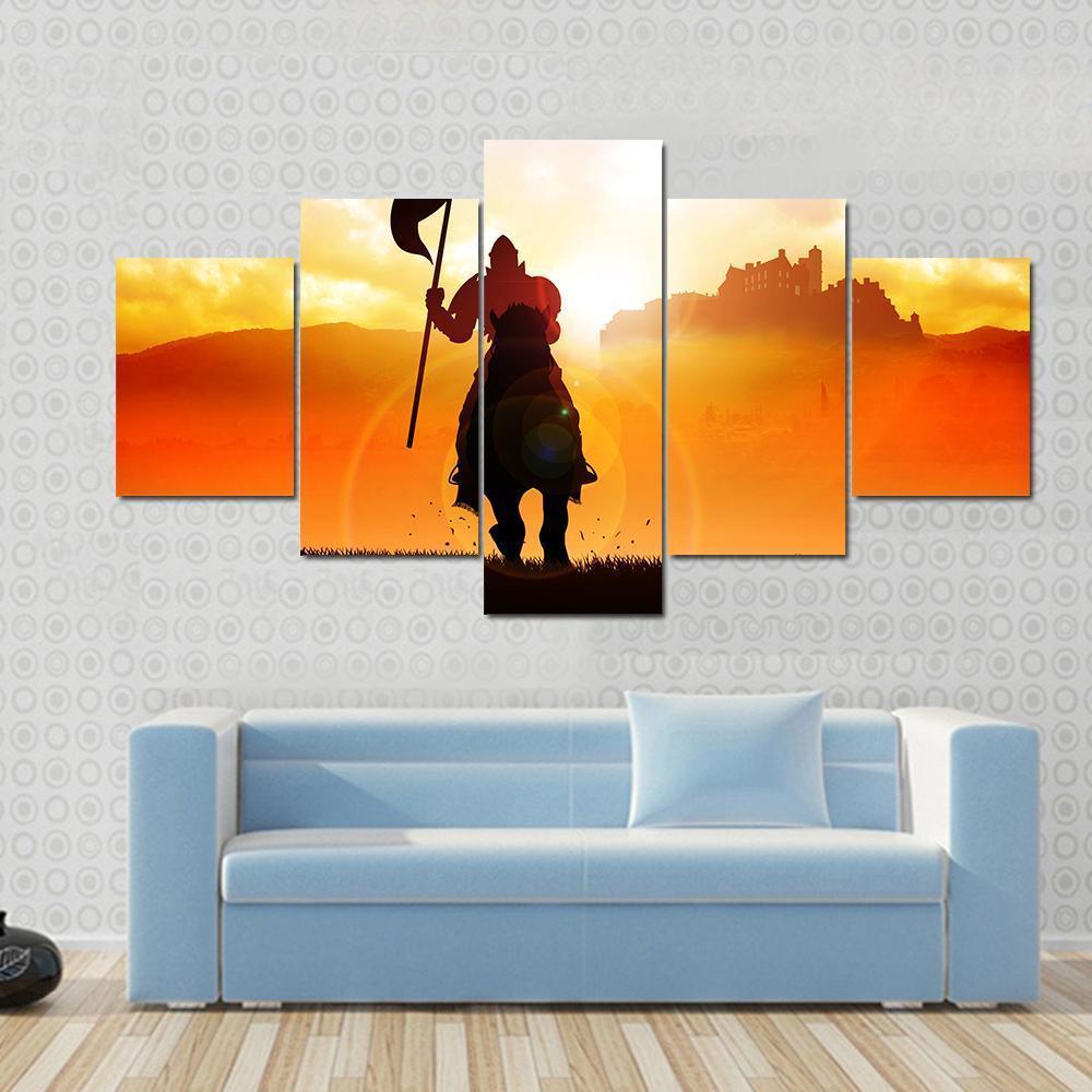 Medieval Knight On Horse Canvas Wall Art-5 Star-Gallery Wrap-62" x 32"-Tiaracle