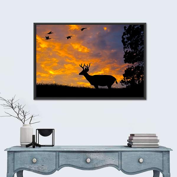 Silhouette Of Deer Canvas Wall Art-1 Piece-Floating Frame-24" x 16"-Tiaracle