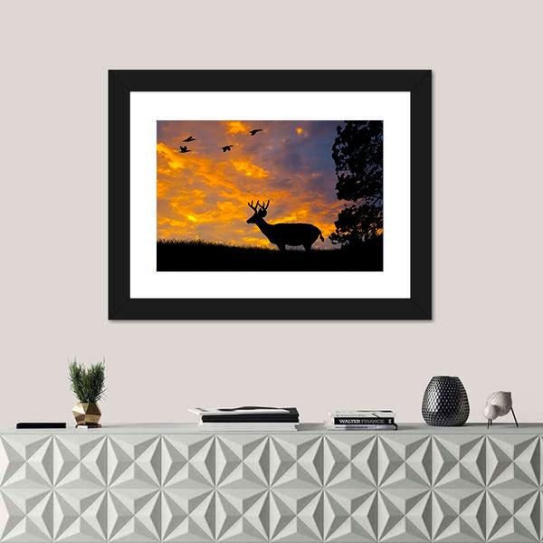 Silhouette Of Deer Canvas Wall Art-1 Piece-Framed Print-20" x 16"-Tiaracle