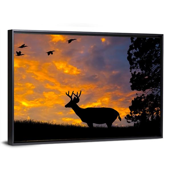 Silhouette Of Deer Canvas Wall Art-3 Horizontal-Gallery Wrap-25" x 16"-Tiaracle