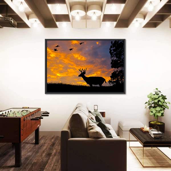 Silhouette Of Deer Canvas Wall Art-3 Horizontal-Gallery Wrap-25" x 16"-Tiaracle