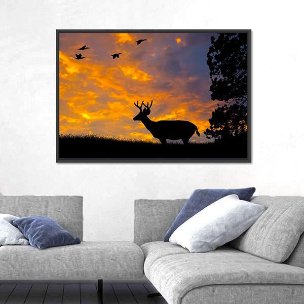 Silhouette Of Deer Canvas Wall Art-3 Horizontal-Gallery Wrap-25" x 16"-Tiaracle