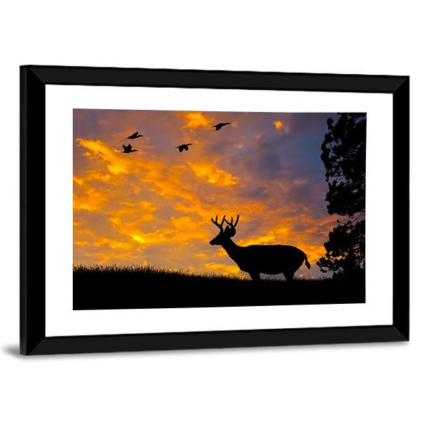 Silhouette Of Deer Canvas Wall Art-3 Horizontal-Gallery Wrap-25" x 16"-Tiaracle