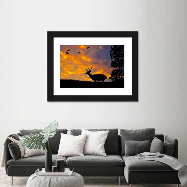 Silhouette Of Deer Canvas Wall Art-3 Horizontal-Gallery Wrap-25" x 16"-Tiaracle