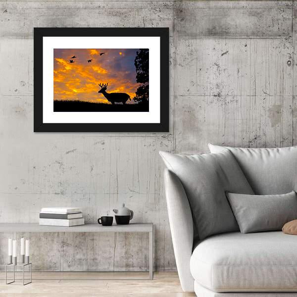 Silhouette Of Deer Canvas Wall Art-3 Horizontal-Gallery Wrap-25" x 16"-Tiaracle