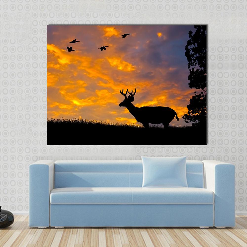 Silhouette Of Deer Canvas Wall Art-1 Piece-Gallery Wrap-48" x 32"-Tiaracle