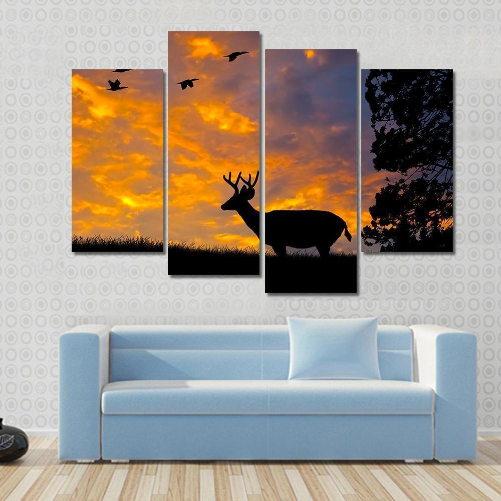 Silhouette Of Deer Canvas Wall Art-4 Pop-Gallery Wrap-50" x 32"-Tiaracle