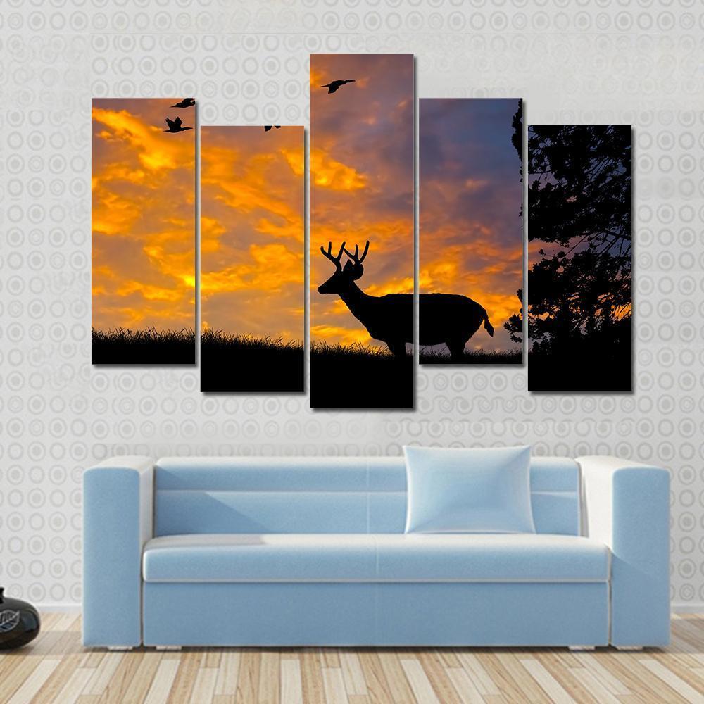 Silhouette Of Deer Canvas Wall Art-5 Pop-Gallery Wrap-47" x 32"-Tiaracle