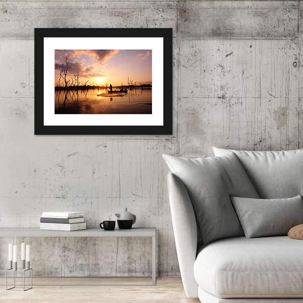 Silhouette Of Fisherman Canvas Wall Art-3 Horizontal-Gallery Wrap-25" x 16"-Tiaracle