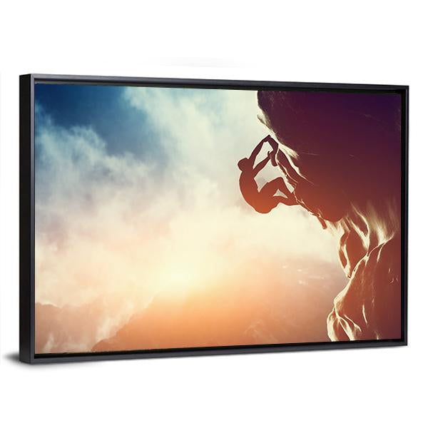 Silhouette Of Man Climbing On Rock Canvas Wall Art-3 Horizontal-Gallery Wrap-25" x 16"-Tiaracle