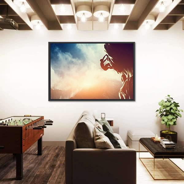 Silhouette Of Man Climbing On Rock Canvas Wall Art-3 Horizontal-Gallery Wrap-25" x 16"-Tiaracle