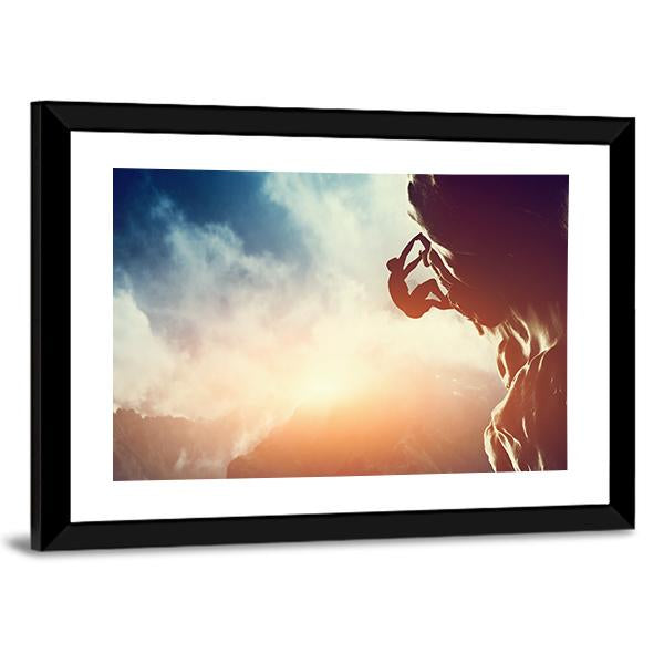 Silhouette Of Man Climbing On Rock Canvas Wall Art-3 Horizontal-Gallery Wrap-25" x 16"-Tiaracle