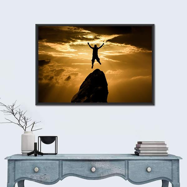 Silhouette Of Success Canvas Wall Art-1 Piece-Floating Frame-24" x 16"-Tiaracle