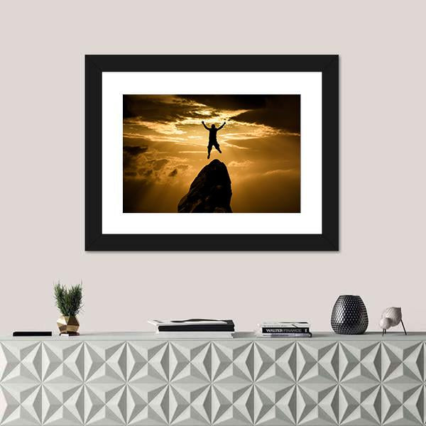 Silhouette Of Success Canvas Wall Art-1 Piece-Framed Print-20" x 16"-Tiaracle