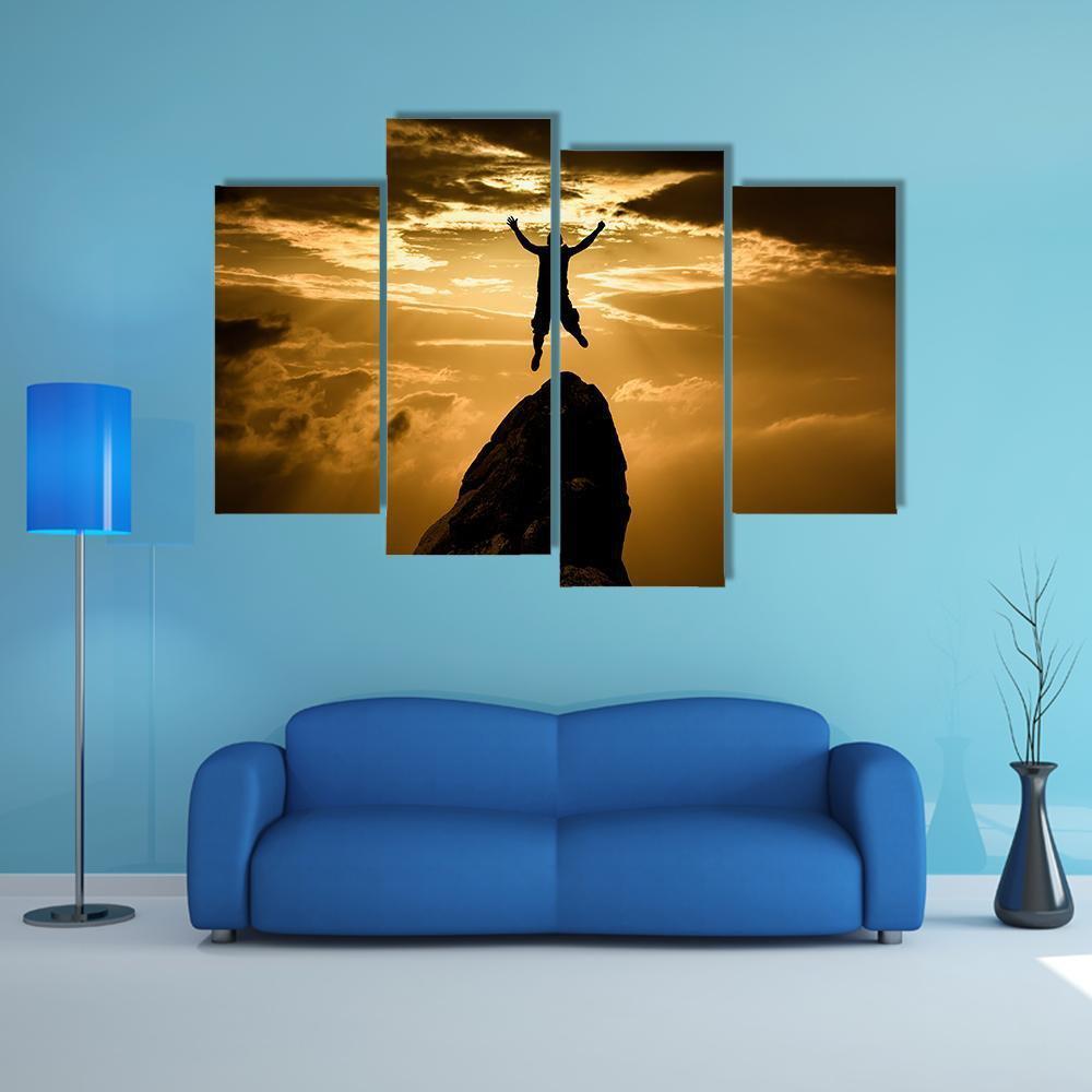 Silhouette Of Success Canvas Wall Art-4 Pop-Gallery Wrap-50" x 32"-Tiaracle