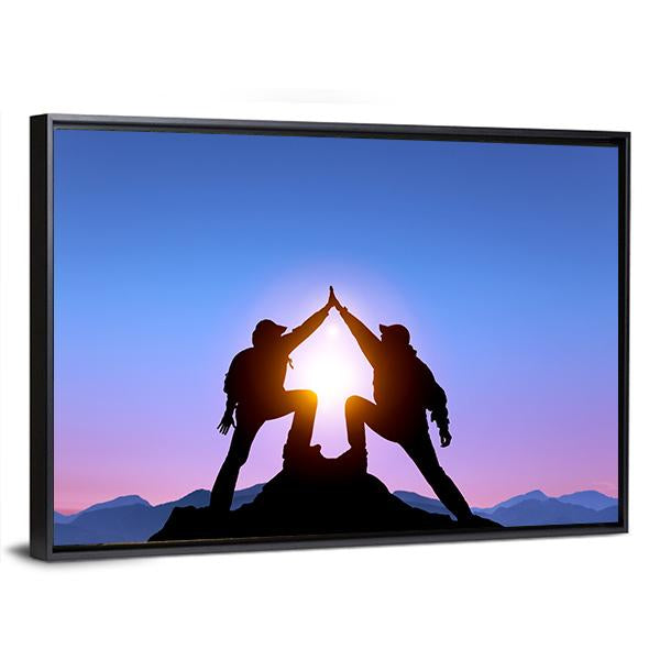 Silhouette Of Two Man With Success Canvas Wall Art-3 Horizontal-Gallery Wrap-25" x 16"-Tiaracle