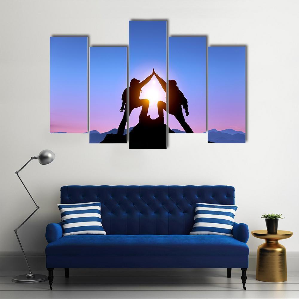 Silhouette Of Two Man With Success Canvas Wall Art-5 Pop-Gallery Wrap-47" x 32"-Tiaracle
