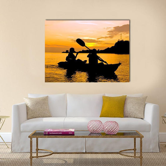 Kayaking At Sunset In Koh Chang Thailand Canvas Wall Art-1 Piece-Gallery Wrap-48" x 32"-Tiaracle