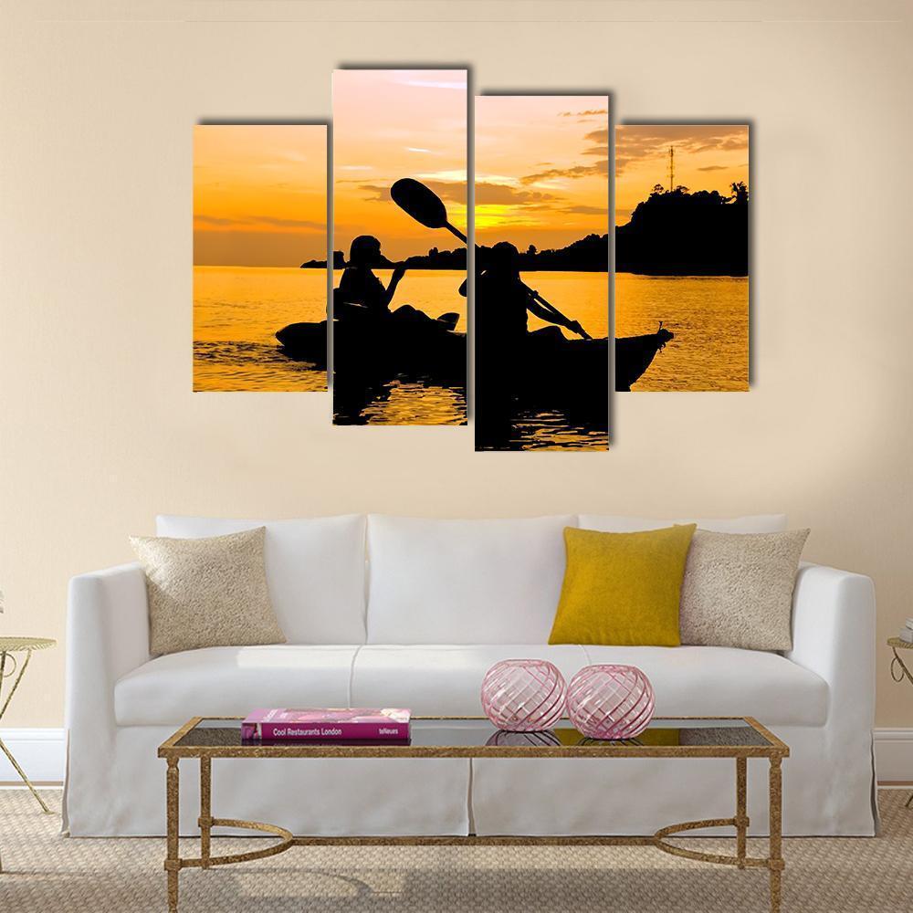 Kayaking At Sunset In Koh Chang Thailand Canvas Wall Art-4 Pop-Gallery Wrap-50" x 32"-Tiaracle