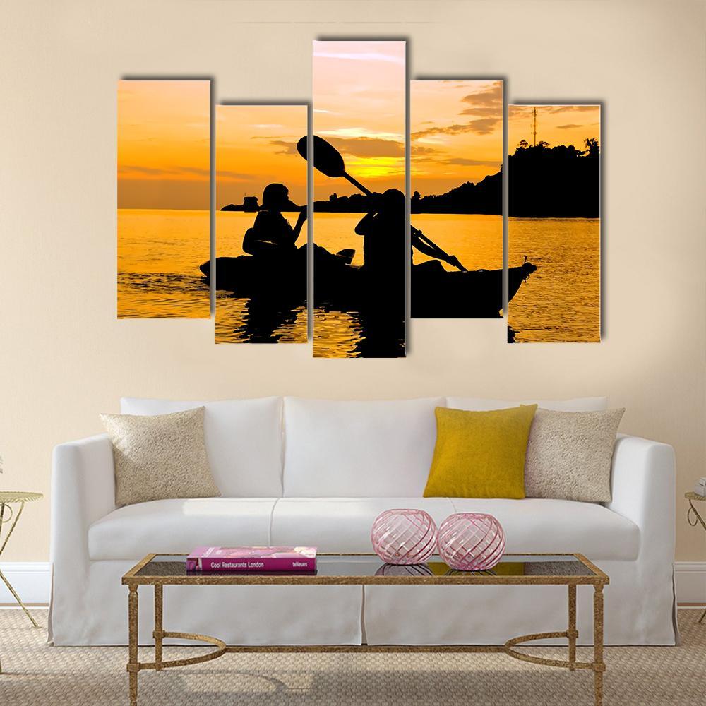 Kayaking At Sunset In Koh Chang Thailand Canvas Wall Art-5 Pop-Gallery Wrap-47" x 32"-Tiaracle