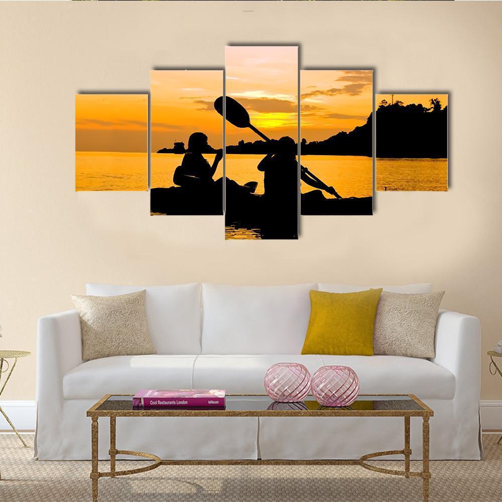 Kayaking At Sunset In Koh Chang Thailand Canvas Wall Art-5 Star-Gallery Wrap-62" x 32"-Tiaracle