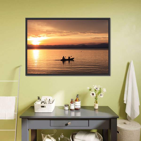 Silhouette Rower At Sunset Canvas Wall Art-1 Piece-Floating Frame-24" x 16"-Tiaracle