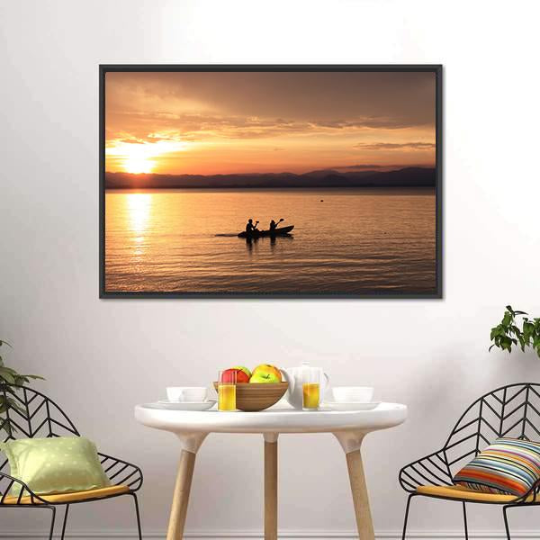 Silhouette Rower At Sunset Canvas Wall Art-3 Horizontal-Gallery Wrap-25" x 16"-Tiaracle