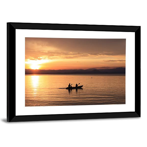 Silhouette Rower At Sunset Canvas Wall Art-3 Horizontal-Gallery Wrap-25" x 16"-Tiaracle