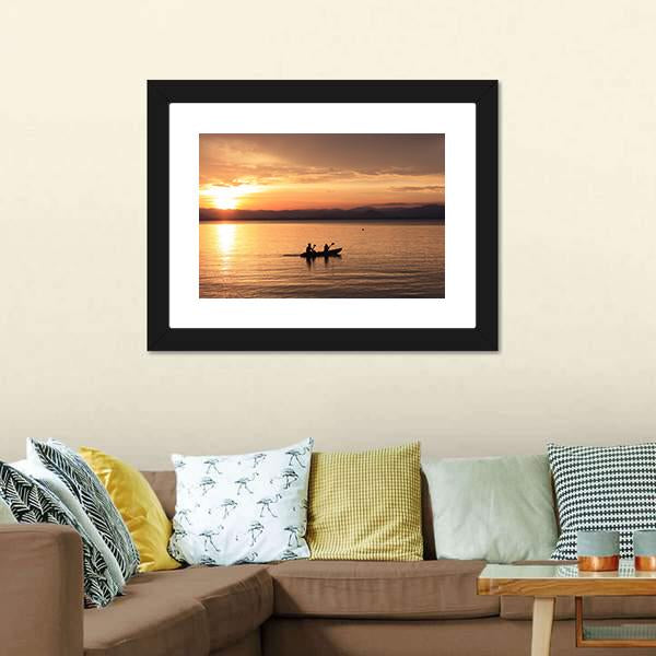 Silhouette Rower At Sunset Canvas Wall Art-3 Horizontal-Gallery Wrap-25" x 16"-Tiaracle
